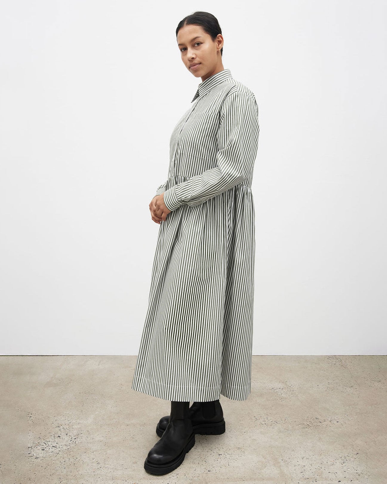 KOWTOW Lee Dress in Deep Green Stripe