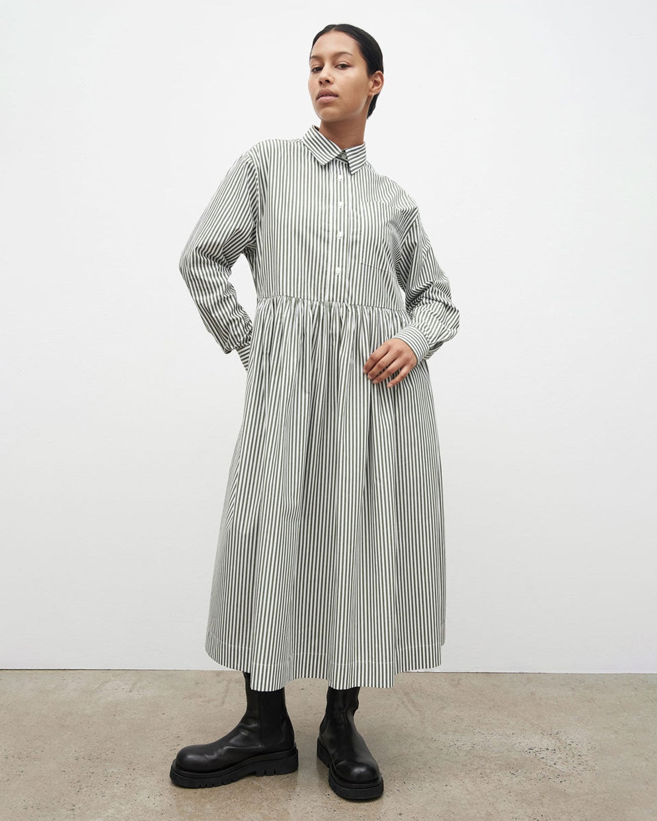 KOWTOW Lee Dress in Deep Green Stripe