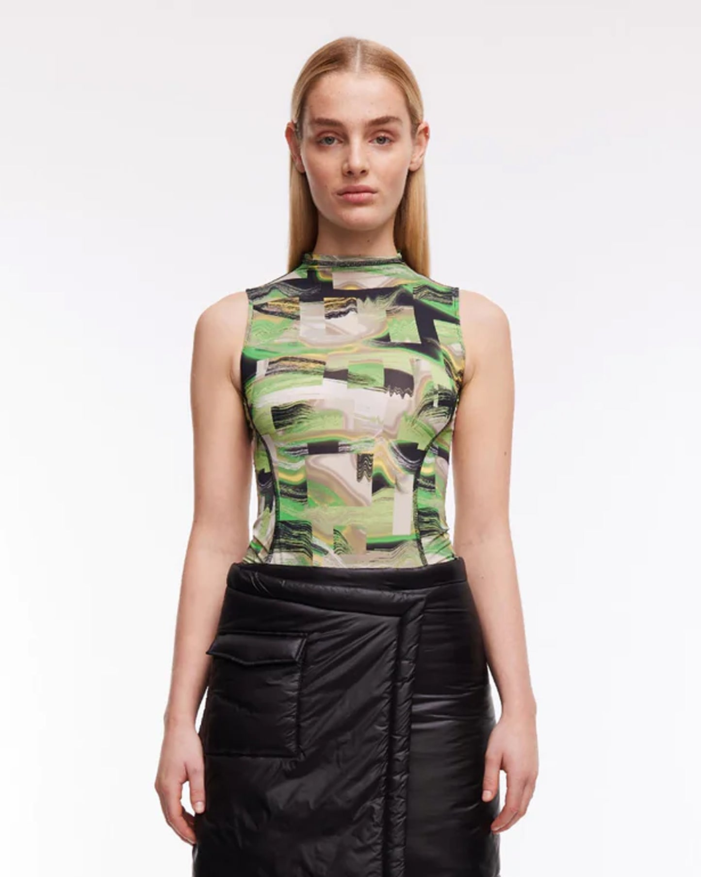 OVAL SQUARE Skye Body in Green Glitch available at Lahn.shop
