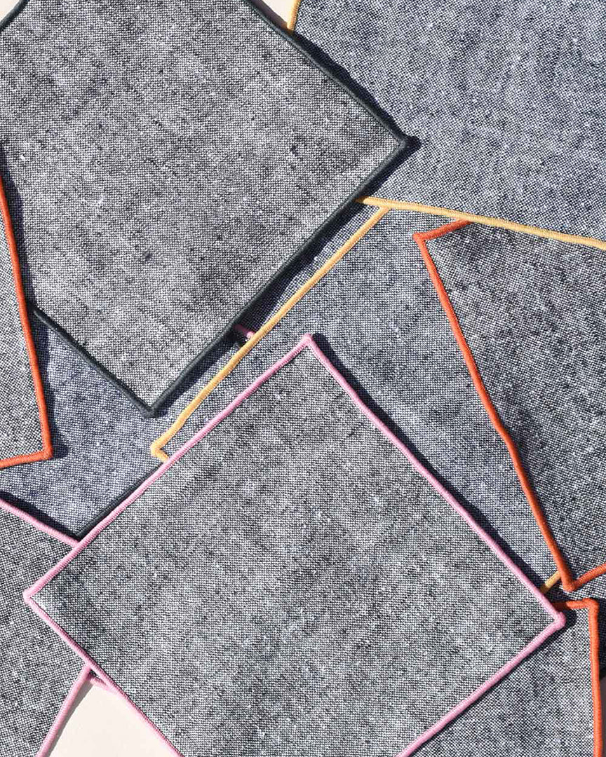 ATELIER SAUCIER Rainbow Chambray Cocktail Napkins available at Lahn.shop