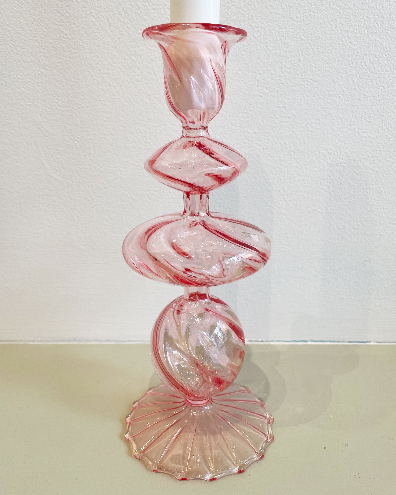 9 CHRISTOPHER Finn Glass Candlestick in Twisted Pink available at Lahn.shop