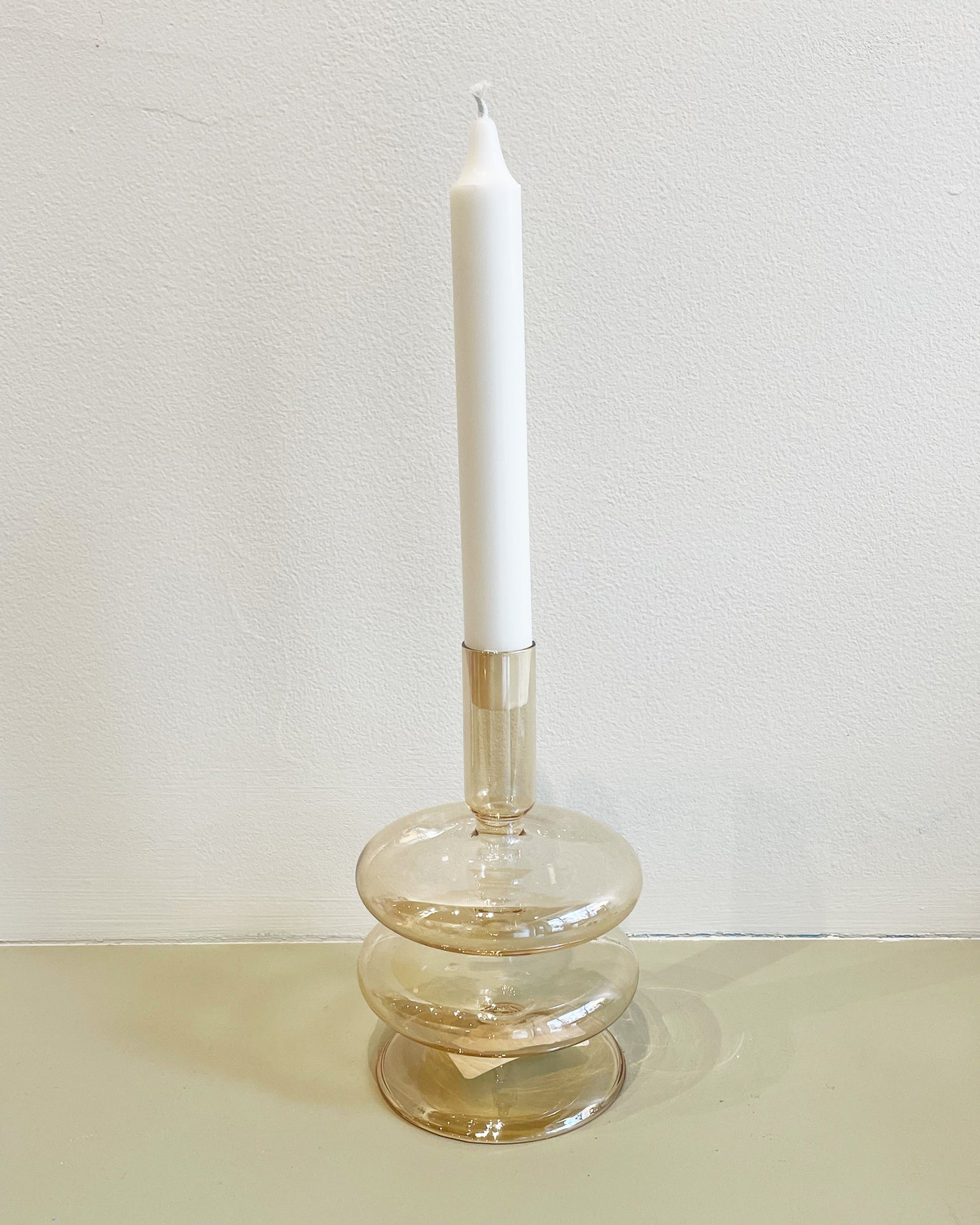 9 CHRISTOPHER Finn Glass Candlestick in Iridescent Brown available at Lahn.shop