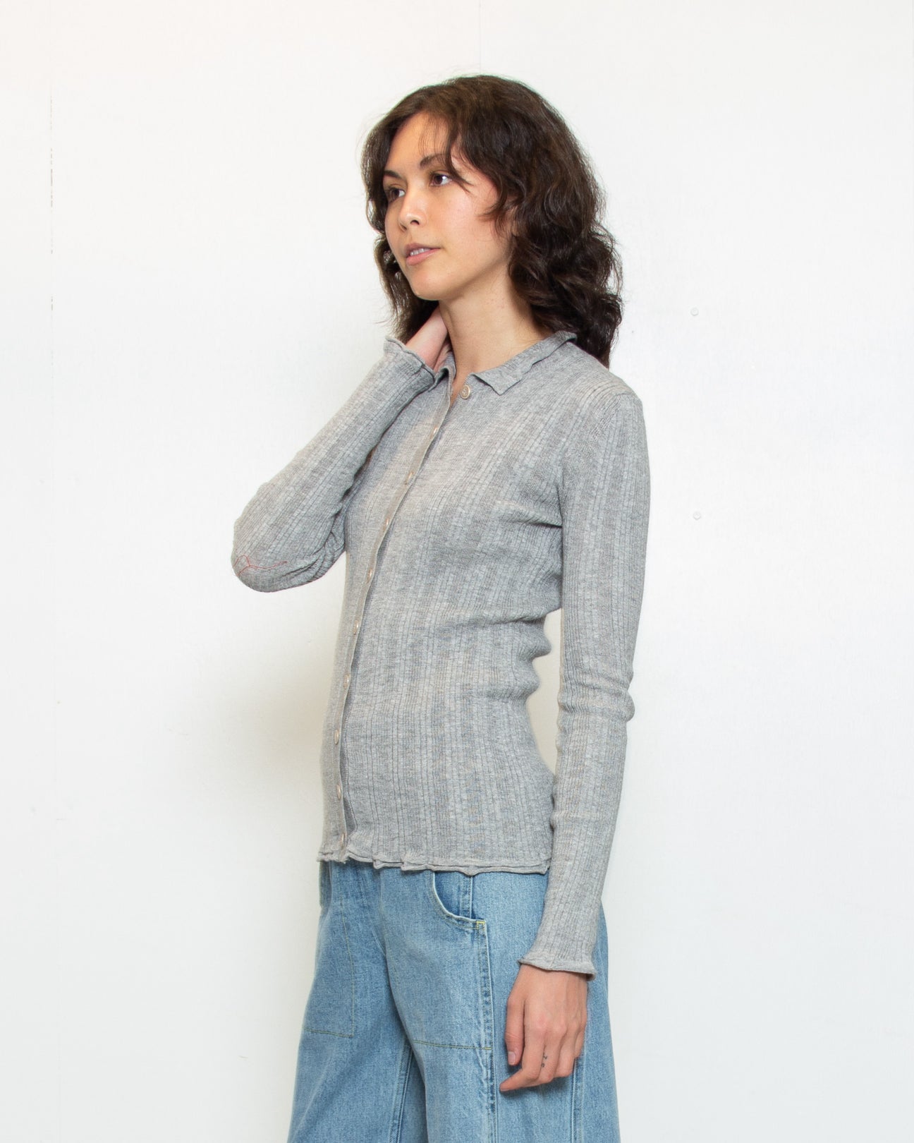 ATELIER DELPHINE Pointelle Cardigan in Silver