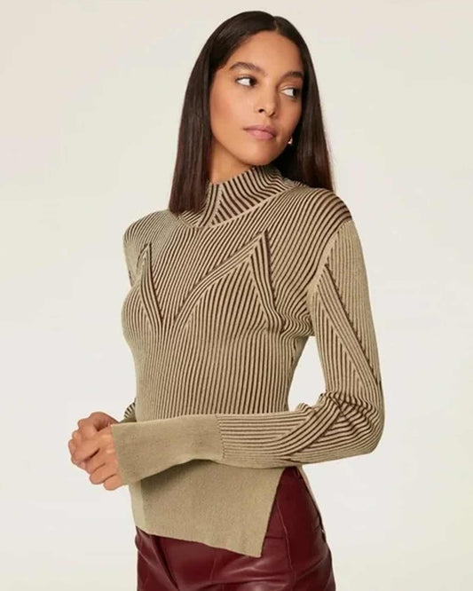 AKNVAS Two Toned Knit Top in Burgundy & Tan
