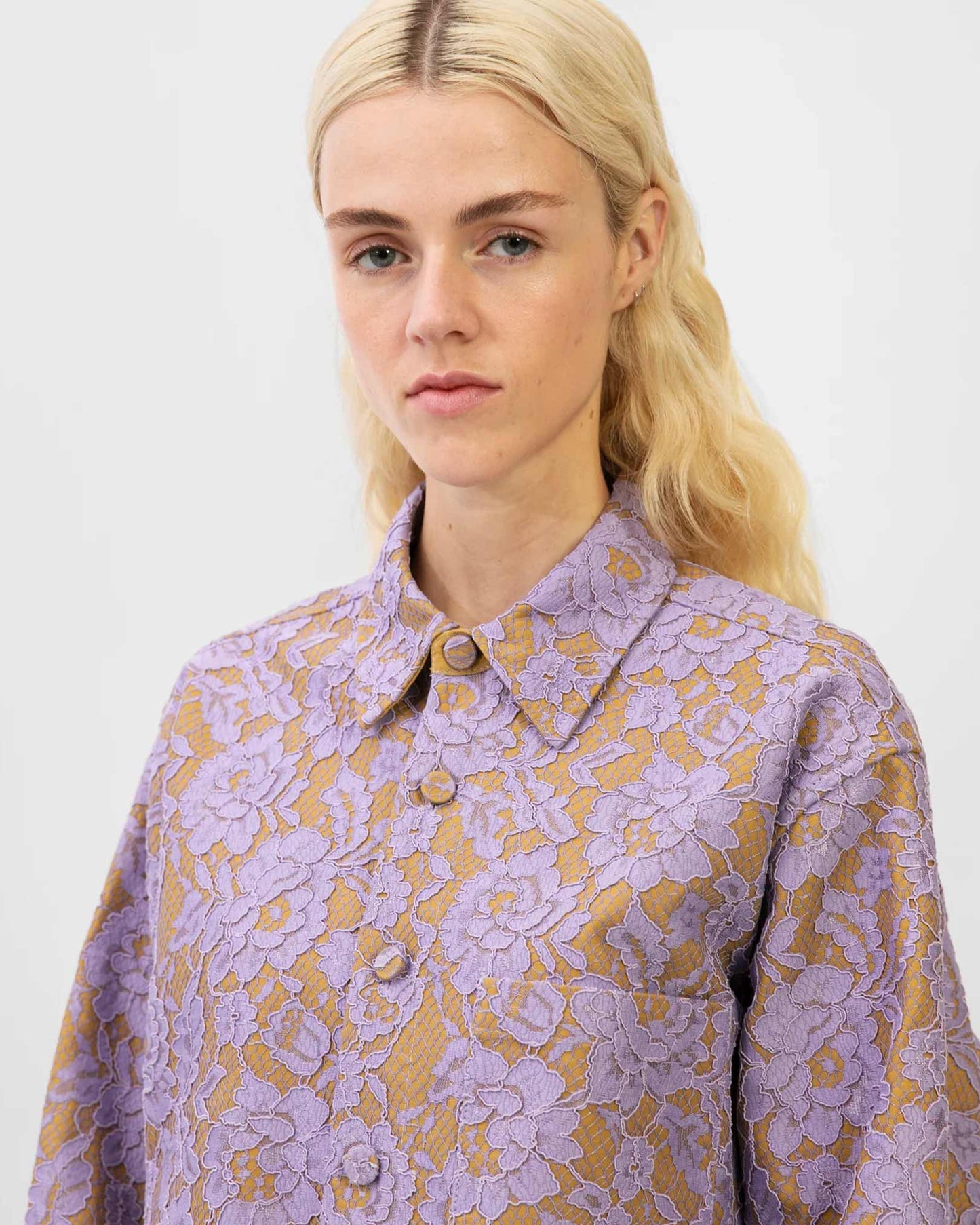 AKNVAS Lace Shirt in Amethyst available at Lahn.shop