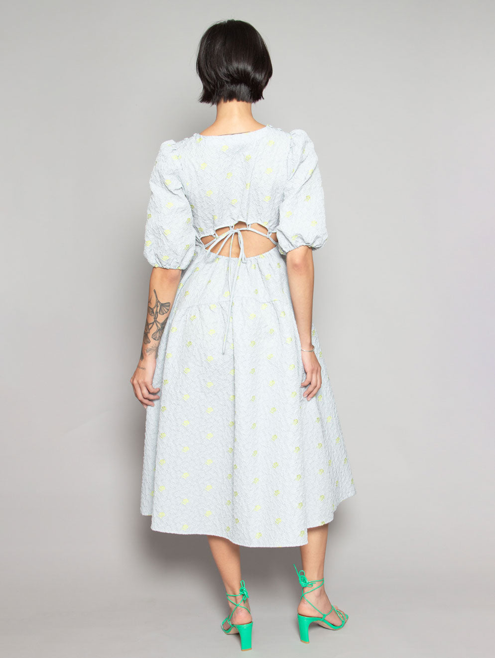 BEATRICE.B Embossed Jacquard Midi Dress in Zen Mist available at Lahn.shop