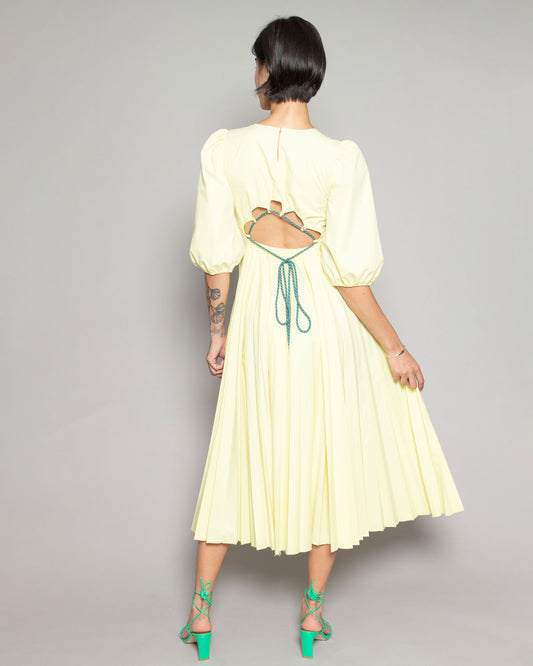 BEATRICE.B Bungee Pleated Midi Dress in Banana Split available at Lahn.shop