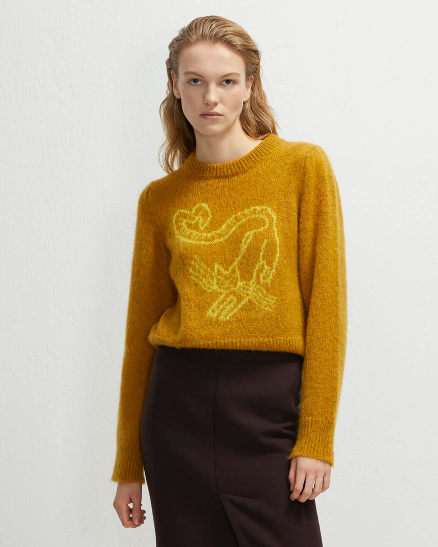 BEATRICE.B Cat Crewneck Sweater in Chartreuse available at Lahn.shop