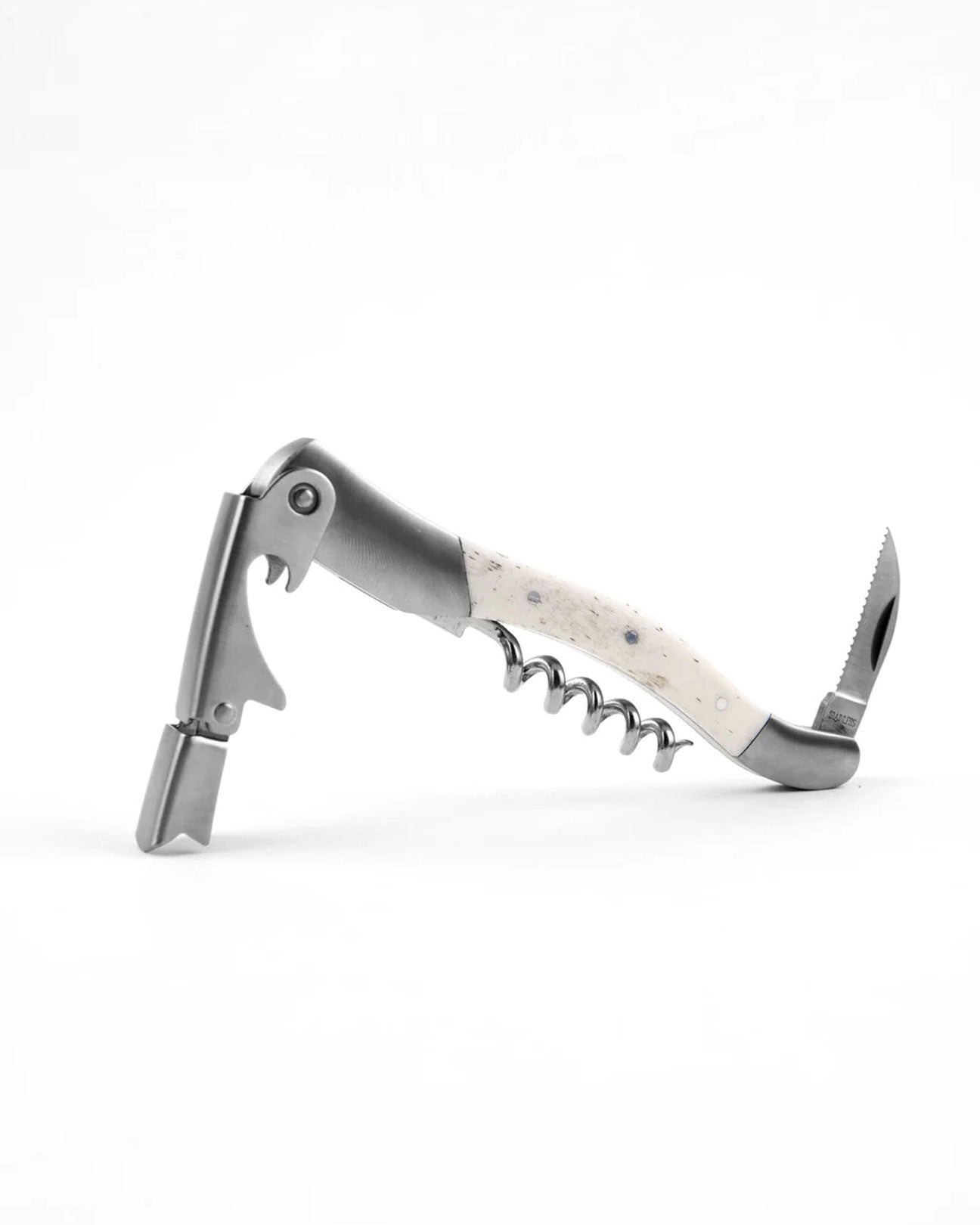 9 CHRISTOPHER Corkscrew with Leather Sleeve in Bone available at Lahn.shop