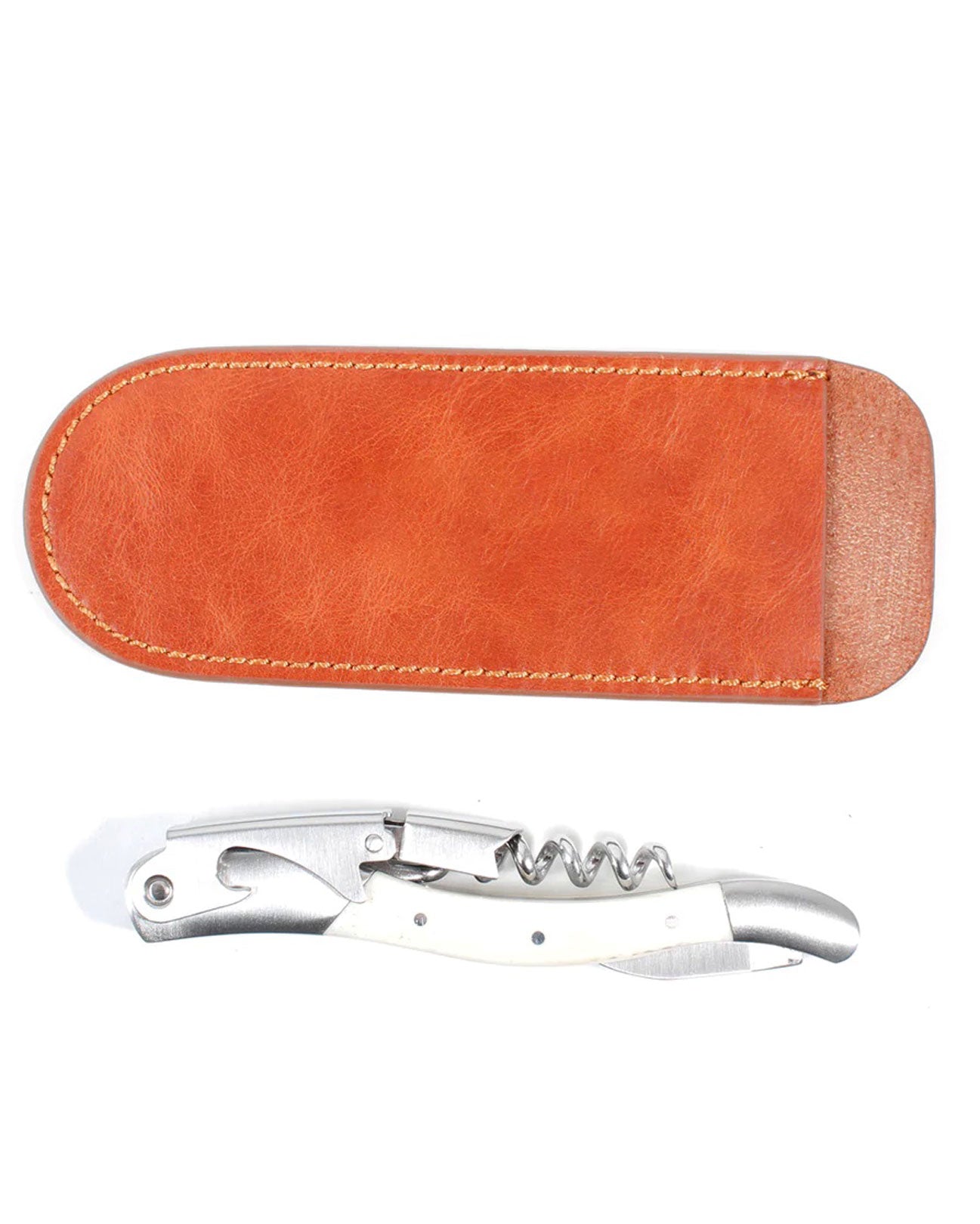 9 CHRISTOPHER Corkscrew with Leather Sleeve in Bone available at Lahn.shop