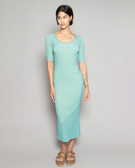 BEATRICE.B Knitted Keyhole Midi Dress in Poseidon Green available at Lahn.shop