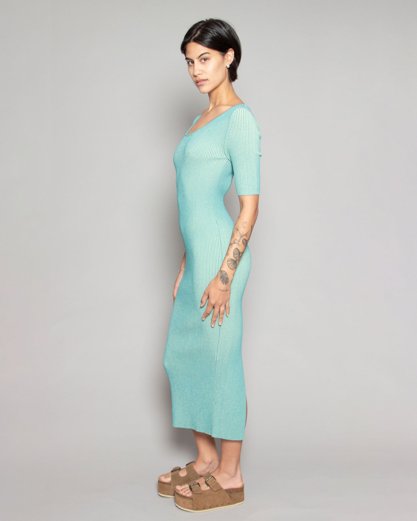 BEATRICE.B Knitted Keyhole Midi Dress in Poseidon Green