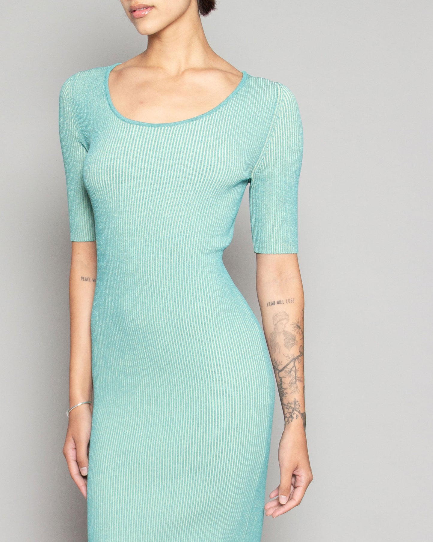 BEATRICE.B Knitted Keyhole Midi Dress in Poseidon Green available at Lahn.shop