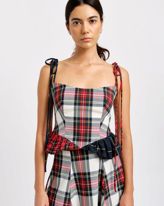 ELIZA FAULKNER Candy Corset in White Plaid Mix available at Lahn.shop