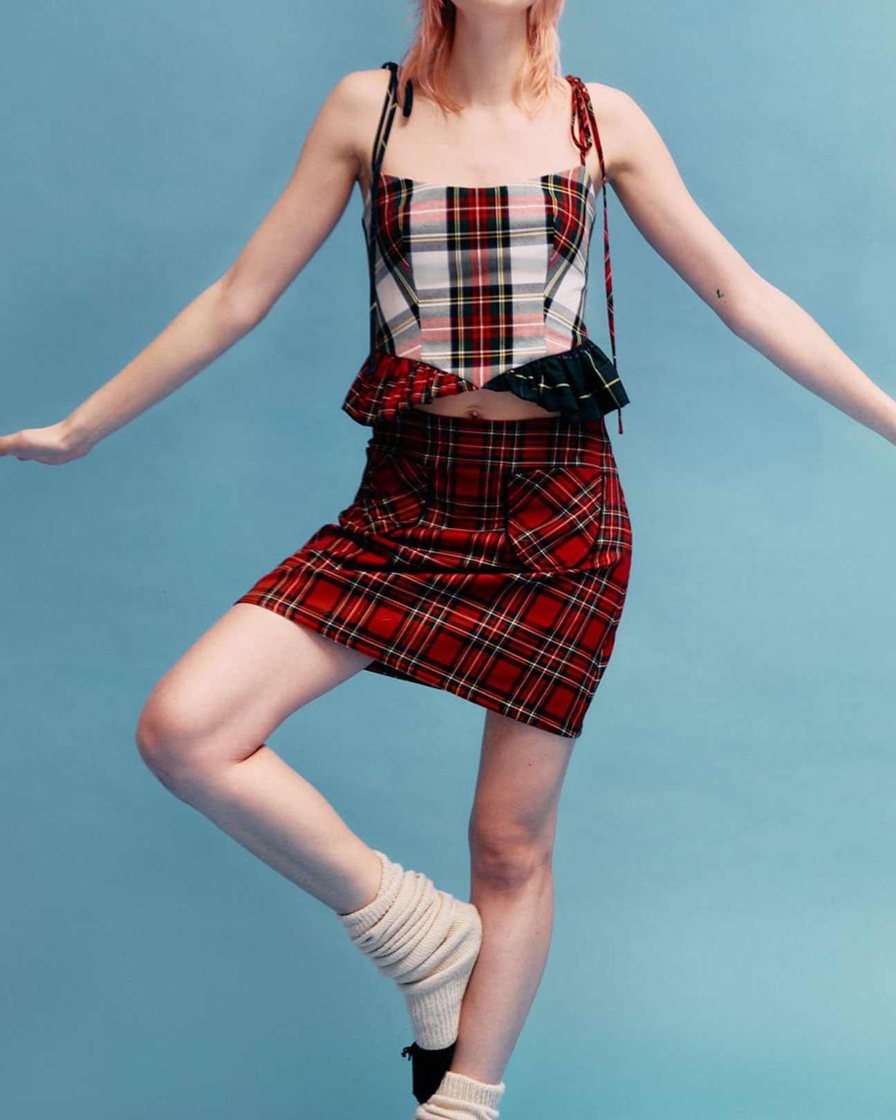 ELIZA FAULKNER Candy Corset in White Plaid Mix available at Lahn.shop