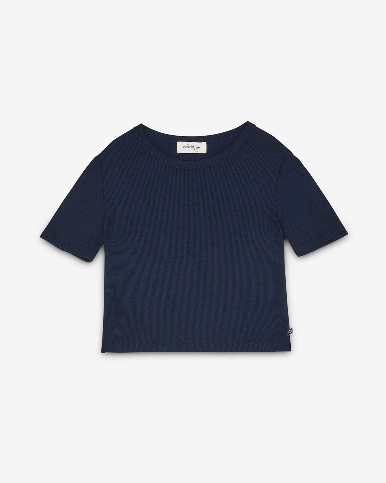 OTTOD'AME Ribbed Cropped Tee in Navy available at Lahn.shop