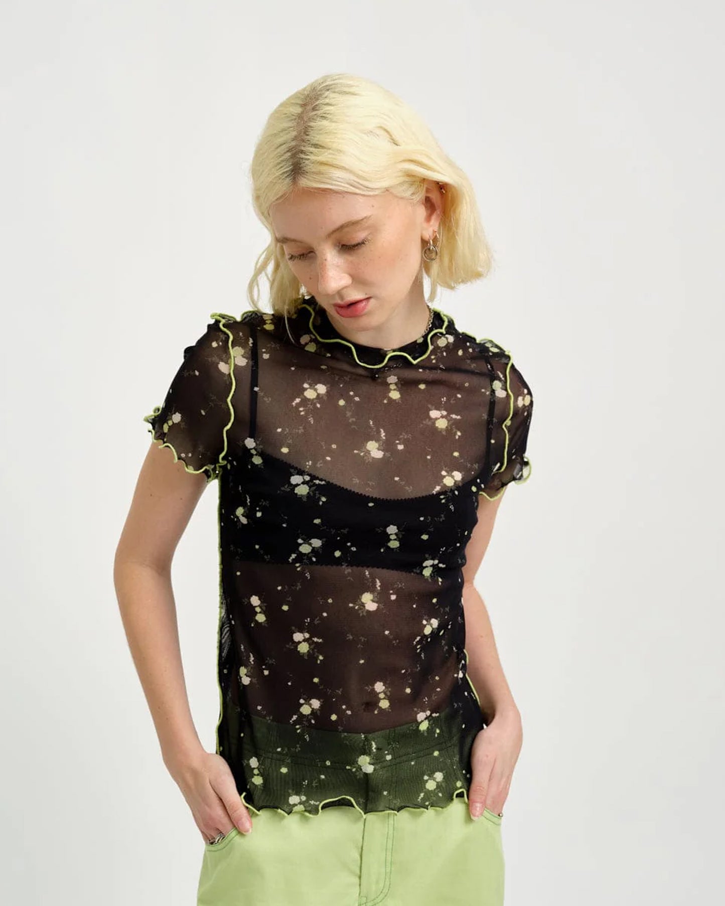 ELIZA FAULKNER Remy Mesh Tee in Black Floral