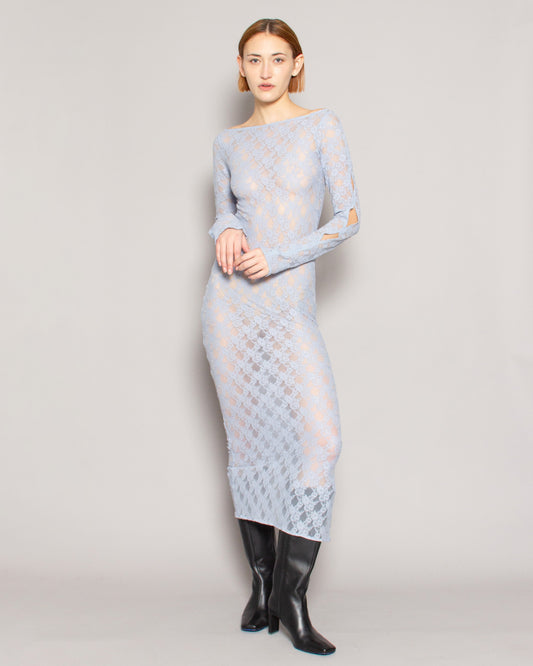 HEATHER STANKO Slashed Sleeve Lace Dress in Arctic