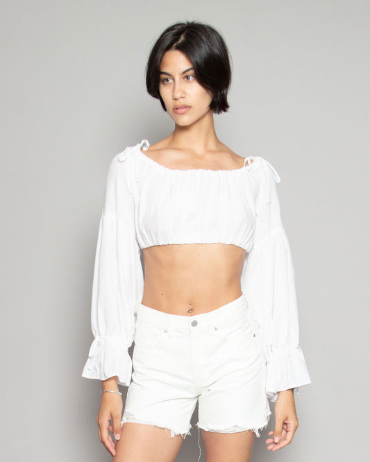 HEATHER STANKO Cropped Chemise Blouse in Purity