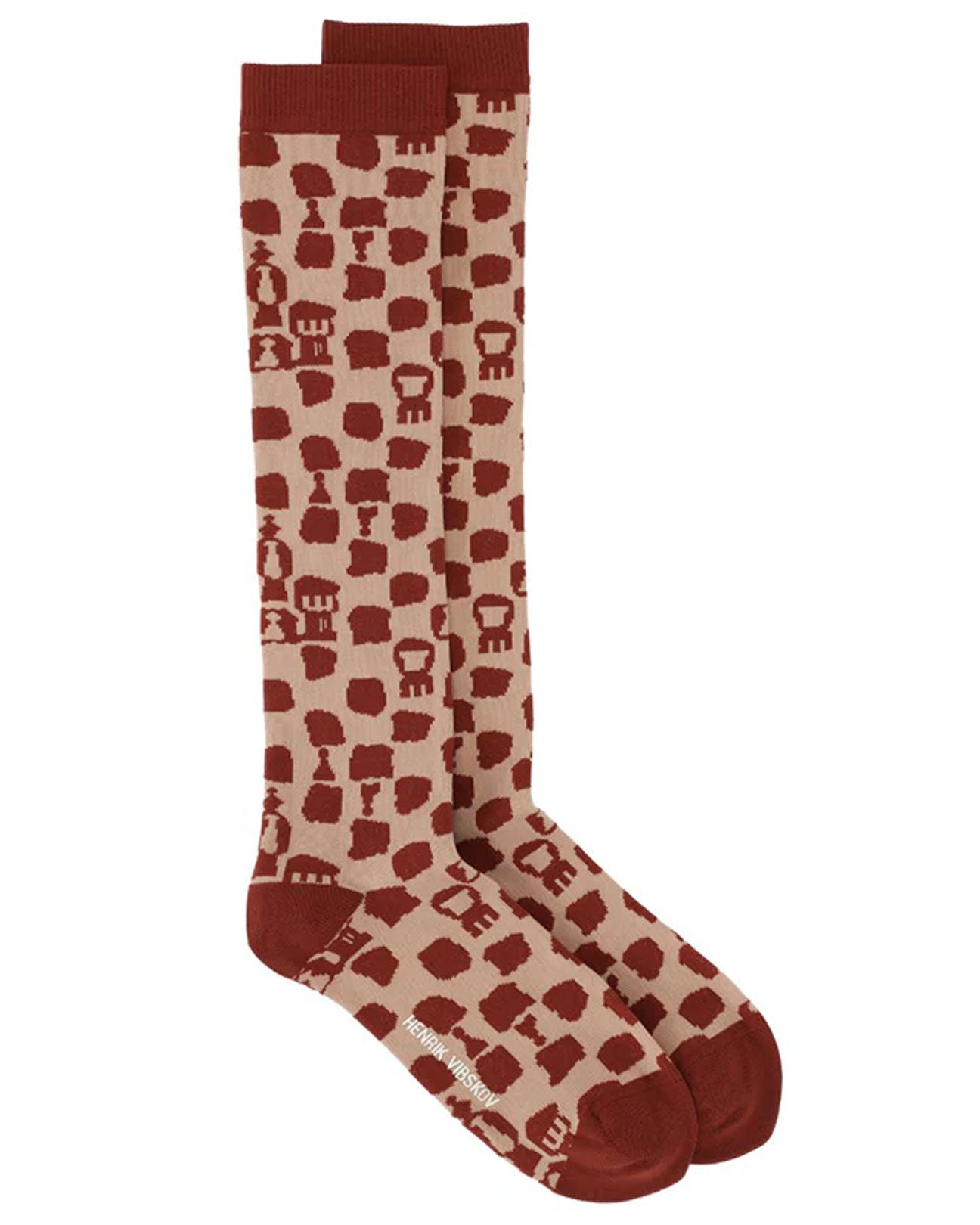 HENRIK VIBSKOV Chess Transparent Socks Femme in Rust Beige Gambit