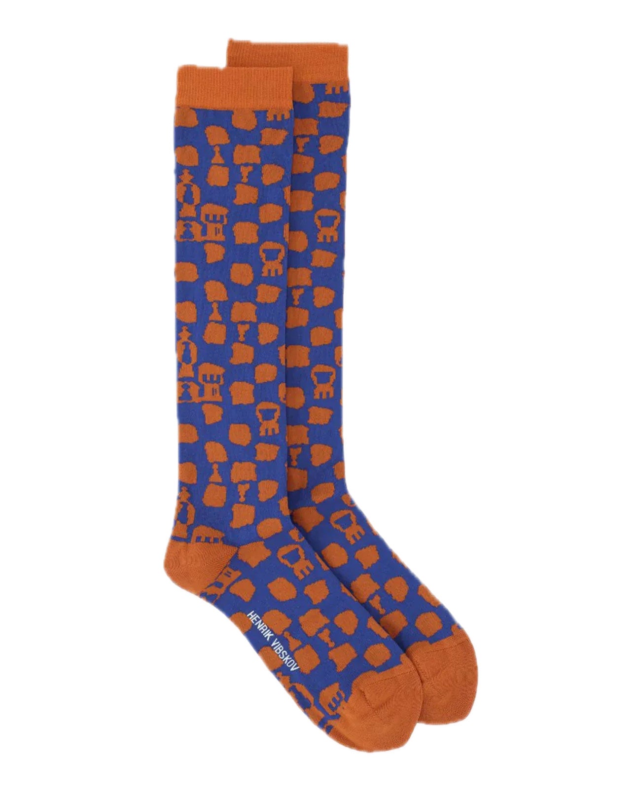 HENRIK VIBSKOV Chess Transparent Socks Femme in Blue Rust Gambit