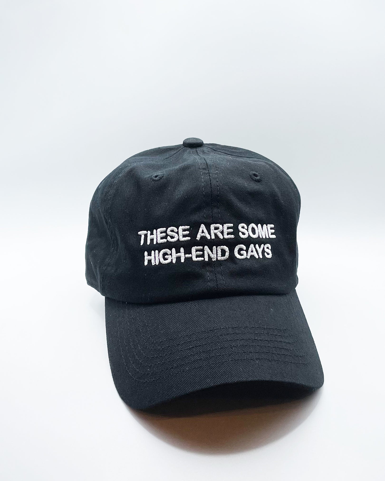 INTENTIONALLY BLANK Slogan Cap in "High End Gays" available at Lahn.shop