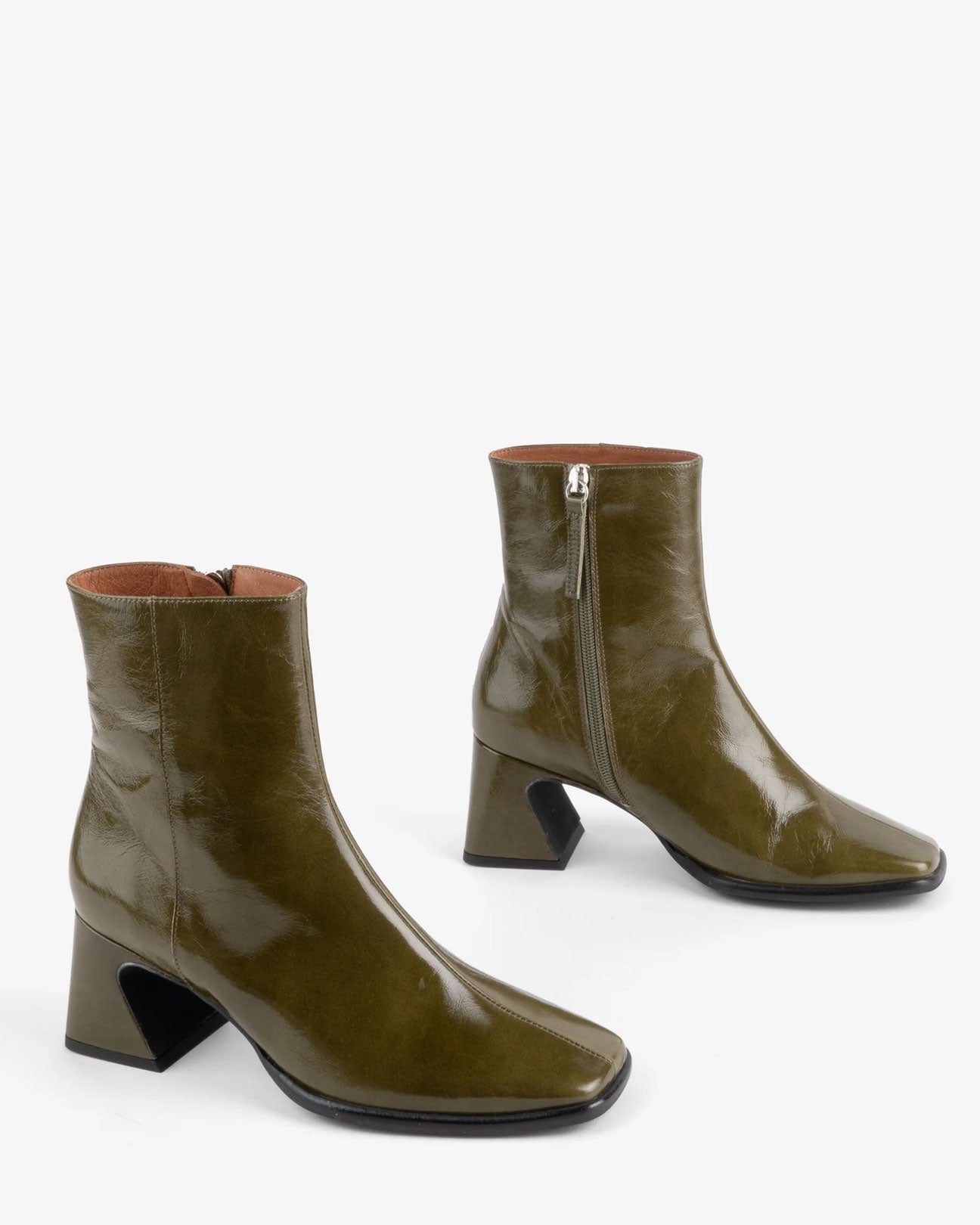 INTENTIONALLY BLANK Taffy Patent Leather Boots in Olive