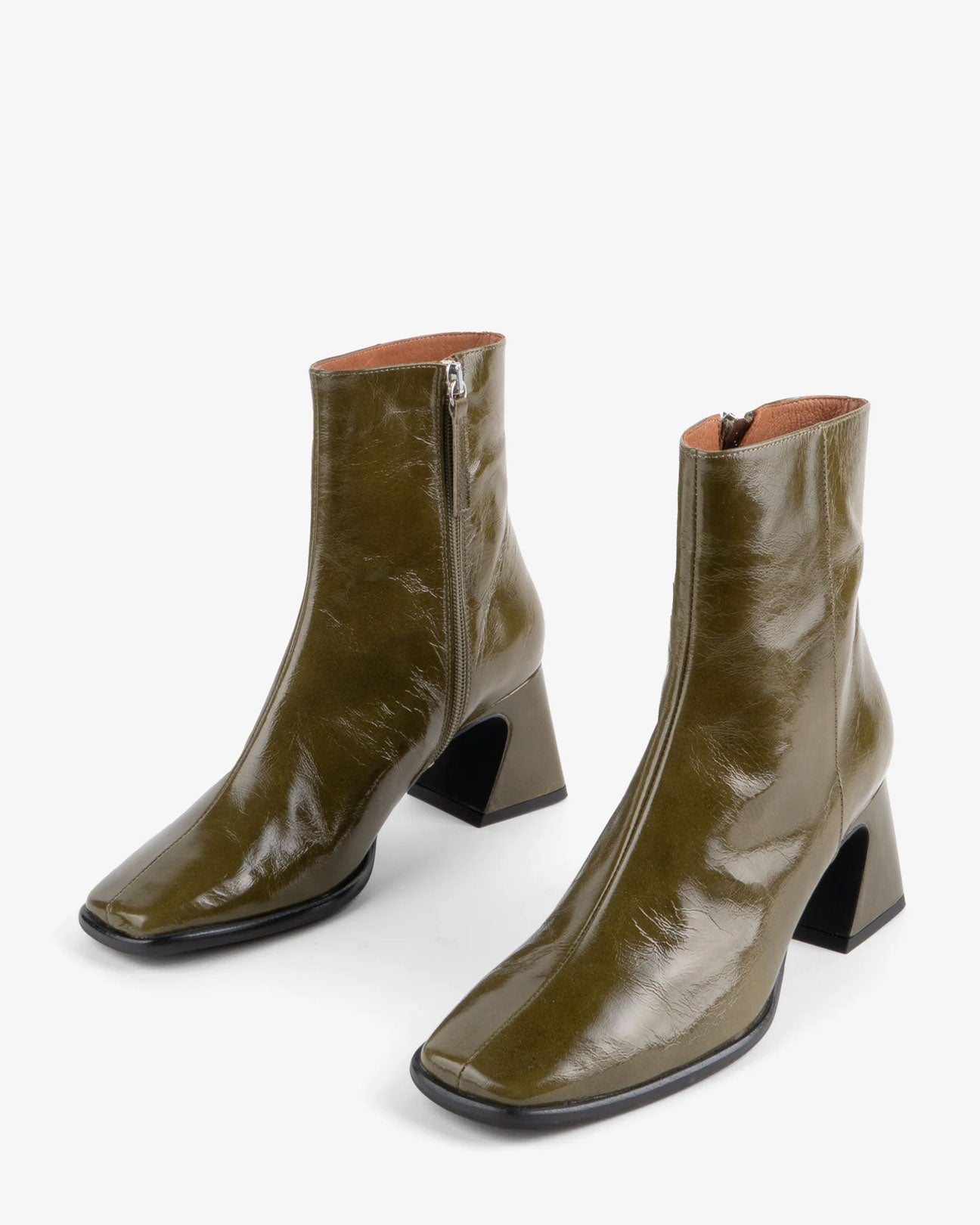 INTENTIONALLY BLANK Taffy Patent Leather Boots in Olive