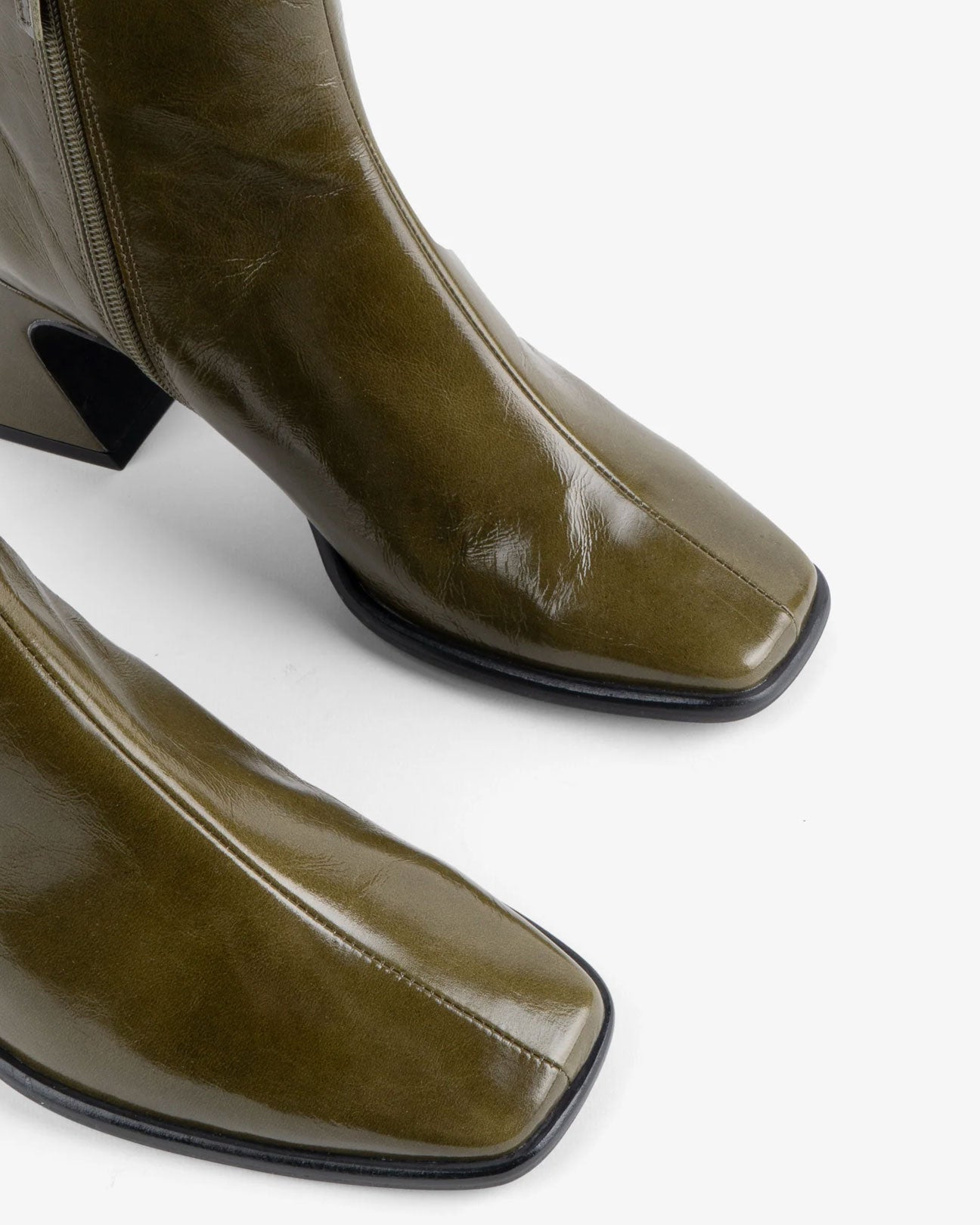 INTENTIONALLY BLANK Taffy Patent Leather Boots in Olive