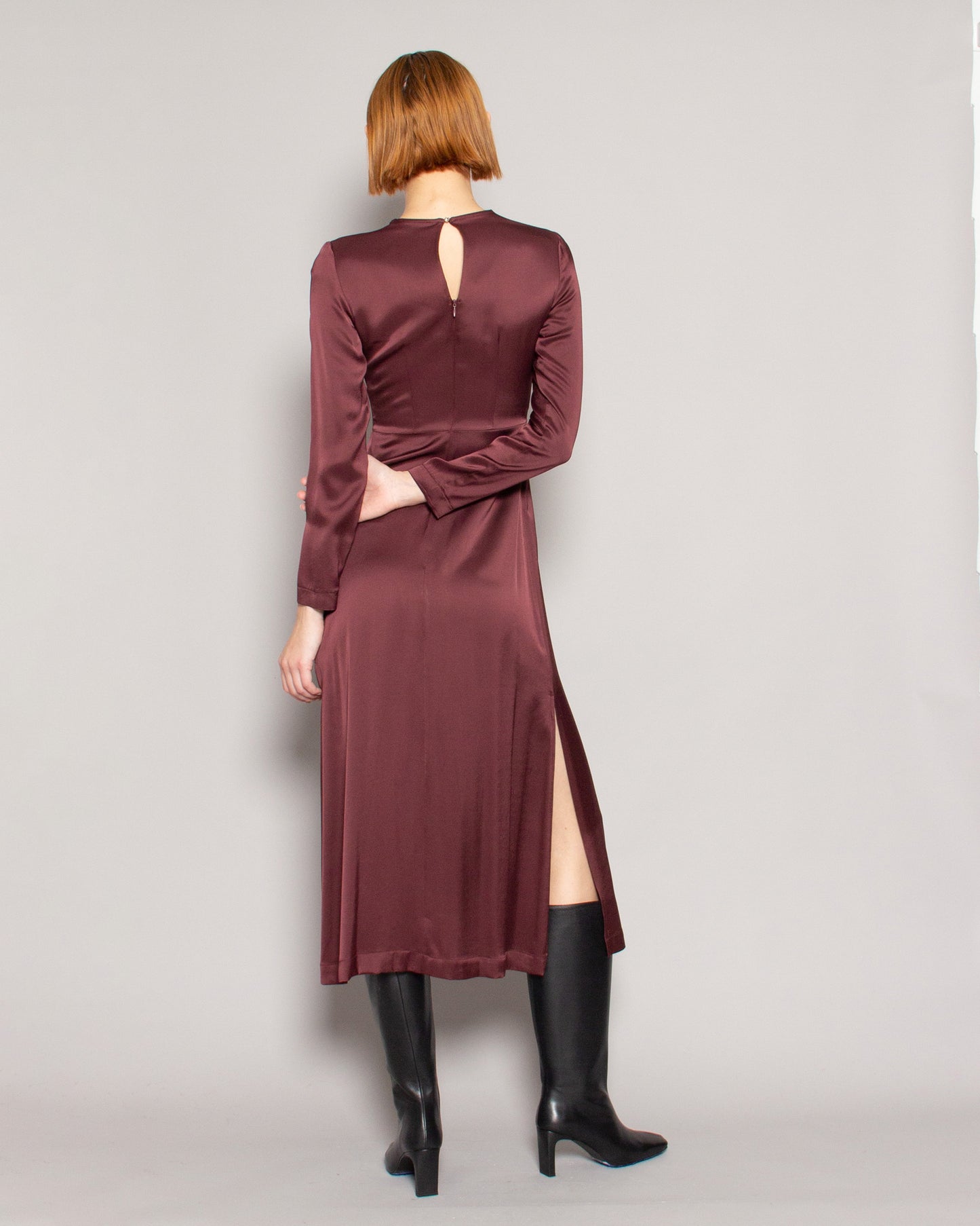 OTTOD'AME Satin Knot Midi Dress in Barolo