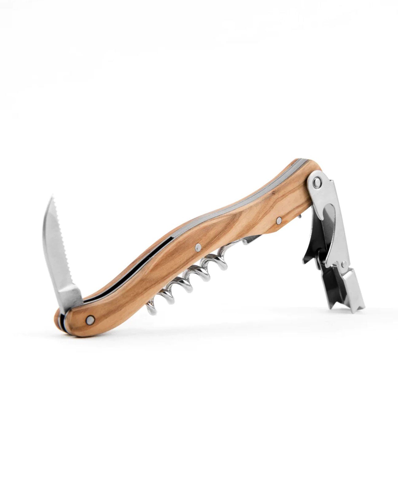 9 CHRISTOPHER Corkscrew with Leather Sleeve in Olivewood available at Lahn.shop