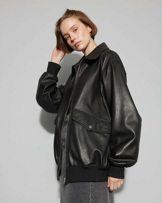 OVAL SQUARE Proven Leather Bomber in Black