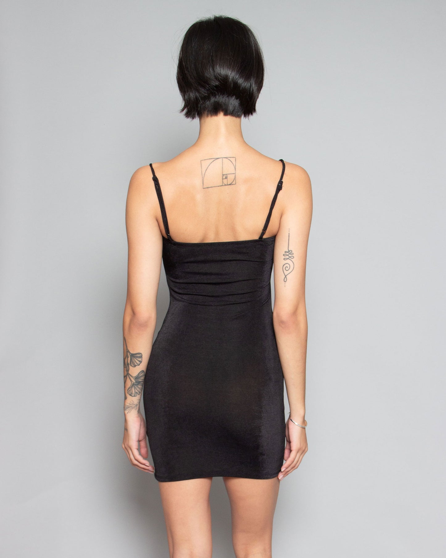 PERSONS India Rouched Slinky Mini Dress in Ink