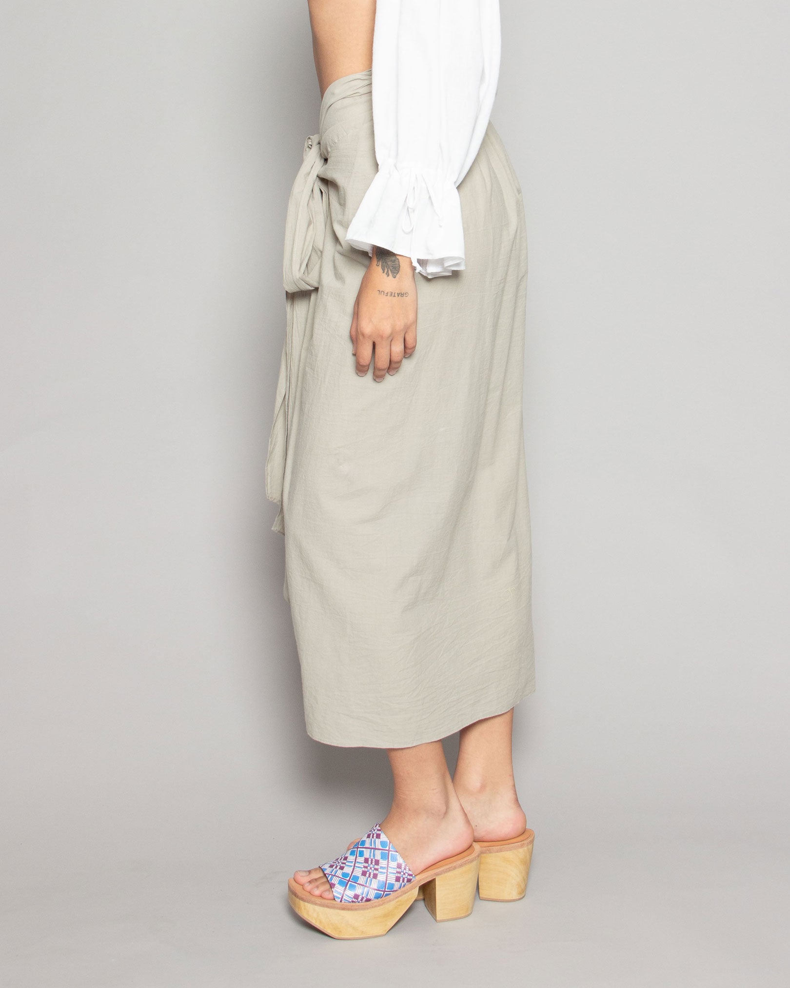 PERSONS Kennedy Sarong Skirt in Thyme available at Lahn.shop