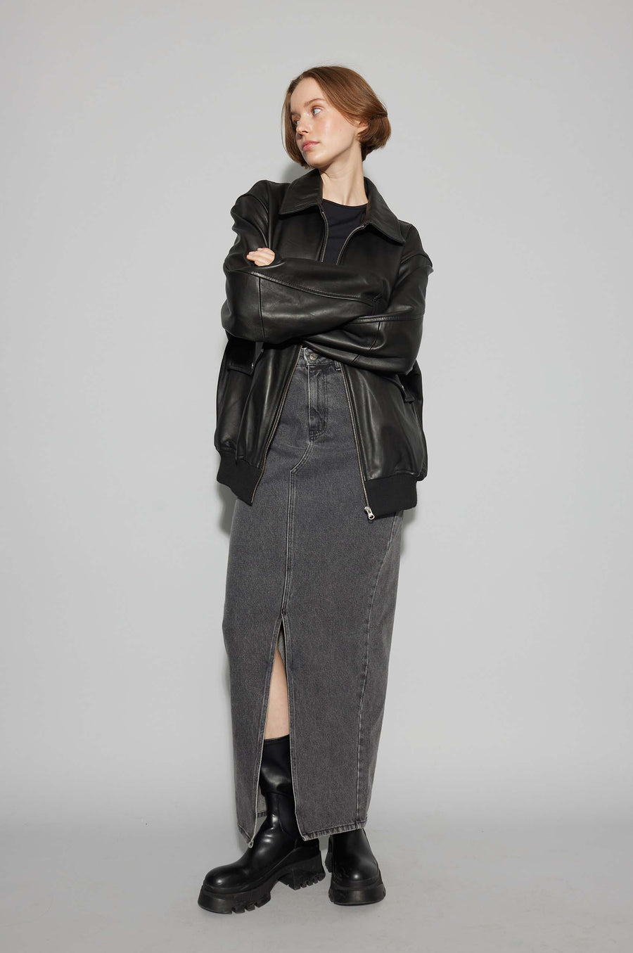 OVAL SQUARE Proven Leather Bomber in Black