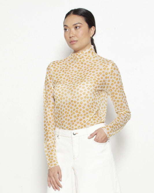 PERSONS Anouk Mesh Mockneck Top in Golden