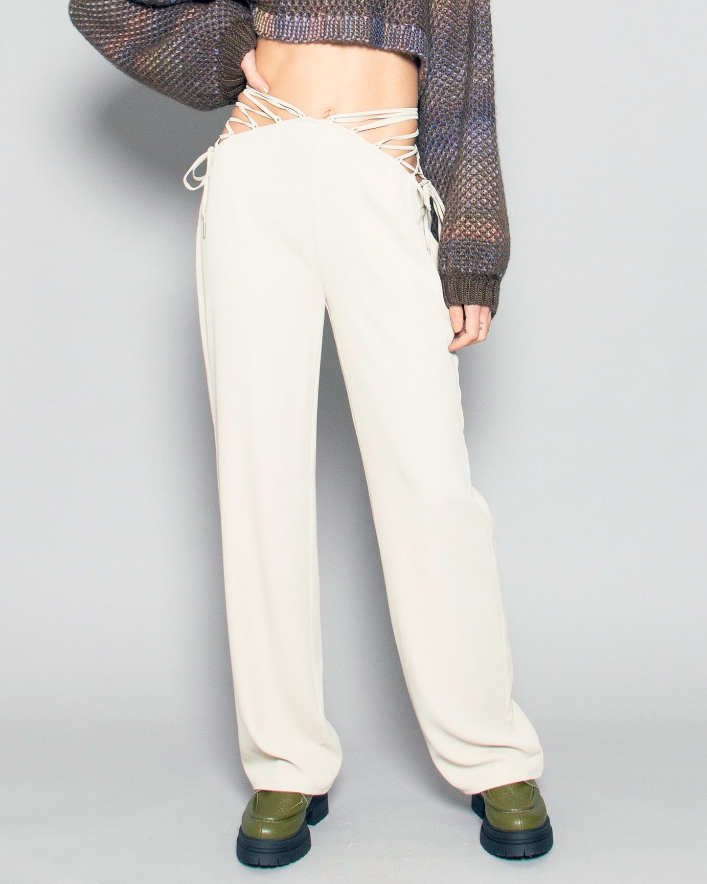 PERSONS Blake Lace Up Trousers in Sand available at Lahn.shop
