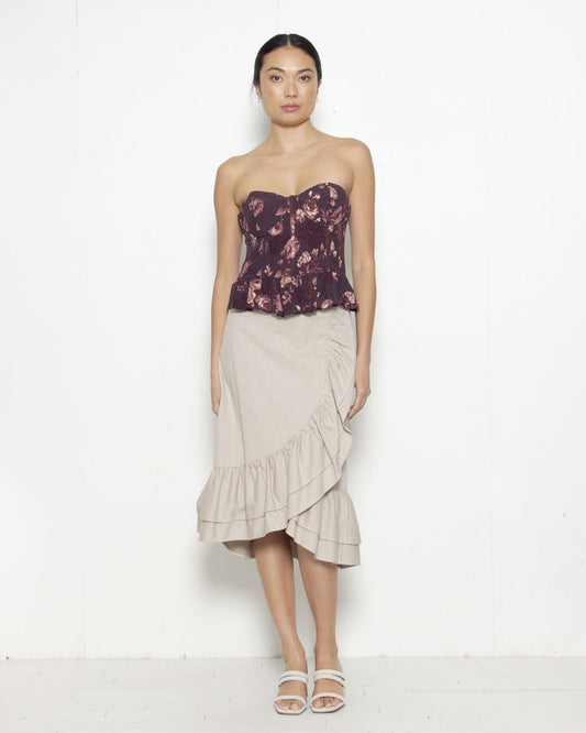 PERSONS Delia Floral Corset in Plum