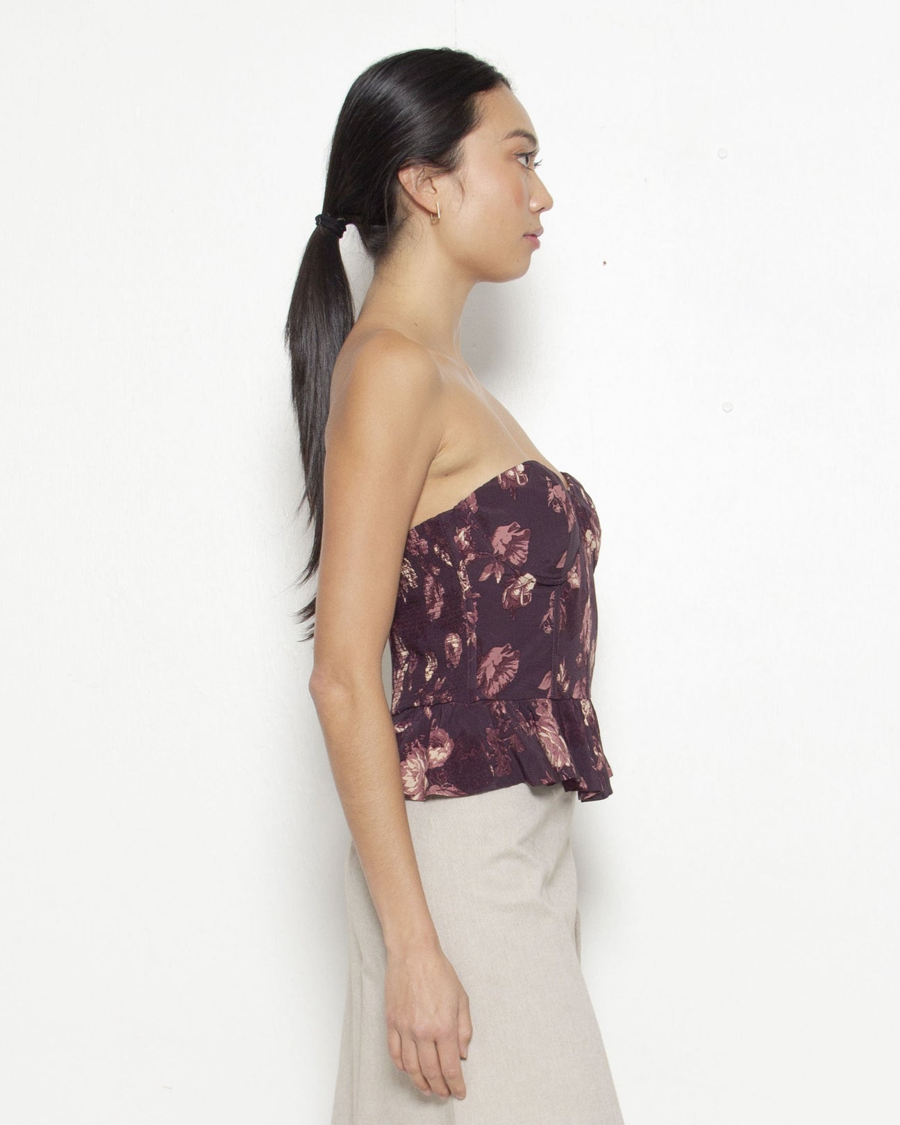 PERSONS Delia Floral Corset in Plum