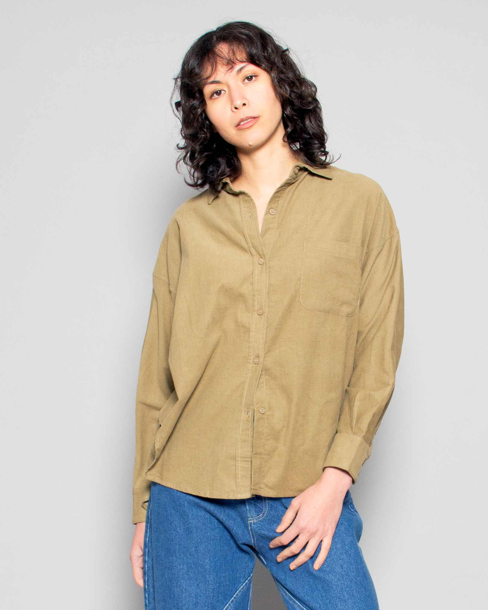 PERSONS Cal Cord Button Down in Thyme available at Lahn.shop
