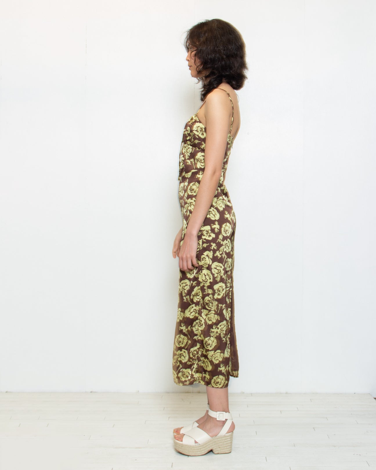 PERSONS Daphne Satin Dress in Chartreuse Rose