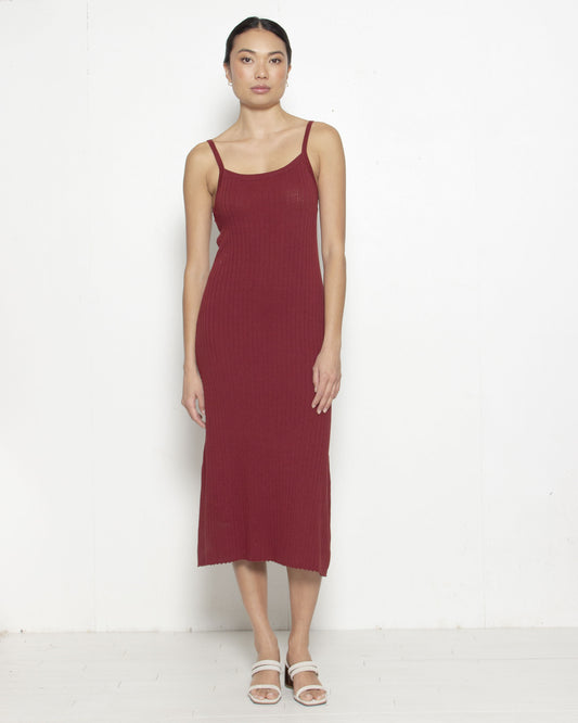 PERSONS Felicity Ribbed Cami Dress in Merlot