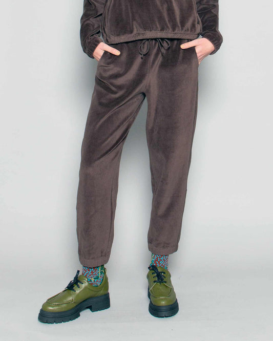 PERSONS Gino Velvet Track Pants in Espresso available at Lahn.shop