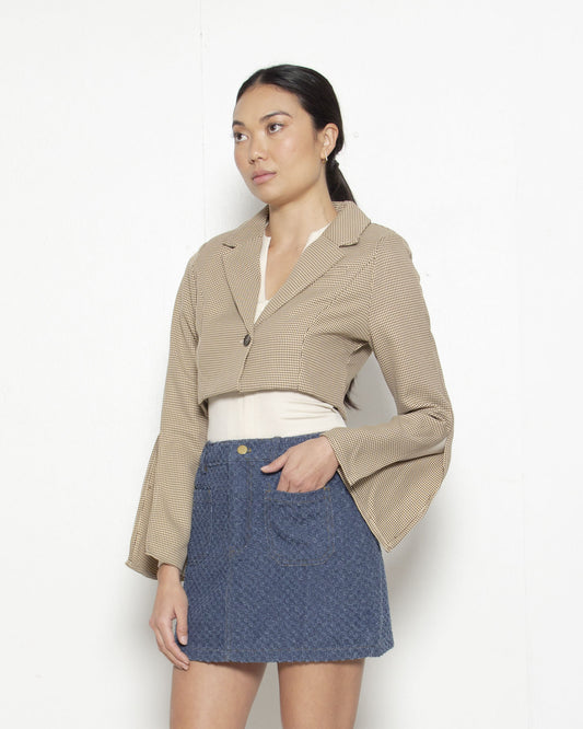 PERSONS Hailee Cropped Blazer in Brown/Beige Checker