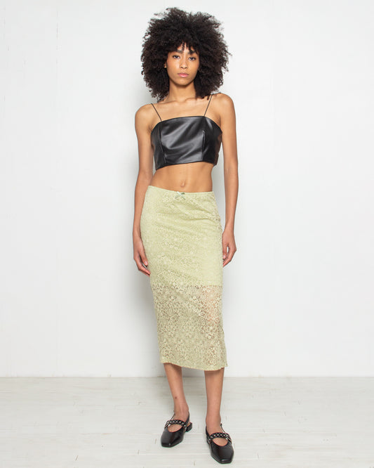 PERSONS Isabel Stretch Lace Skirt in Matcha