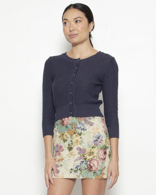 PERSONS Jackie Pointelle Cardigan in Navy