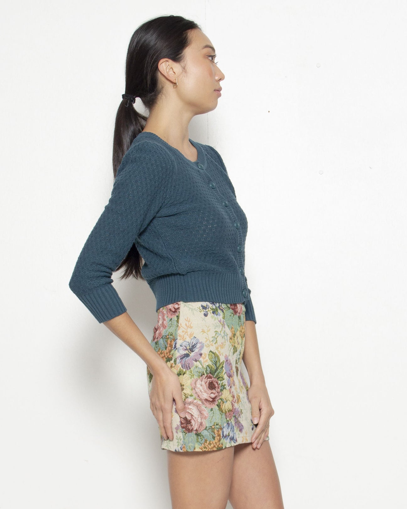 PERSONS Jackie Pointelle Cardigan in Dark Teal