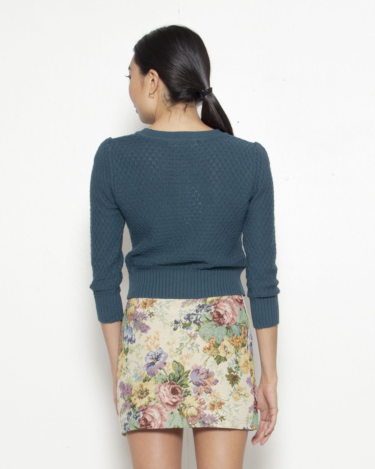 PERSONS Jackie Pointelle Cardigan in Dark Teal