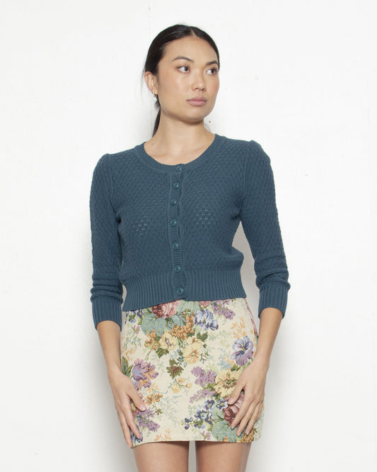 PERSONS Jackie Pointelle Cardigan in Dark Teal
