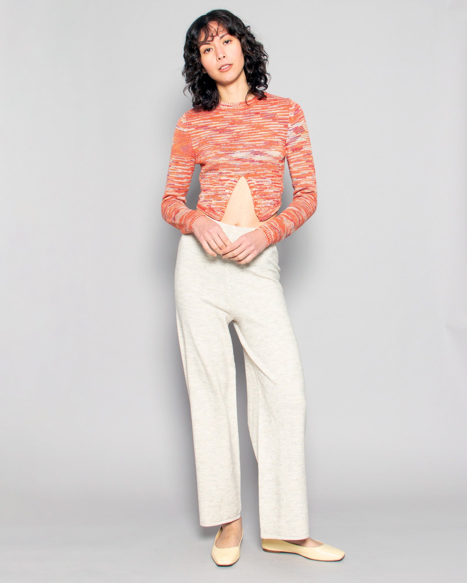 PERSONS Jonah Wide Leg Knit Pants in Heathered Cream available at Lahn.shop